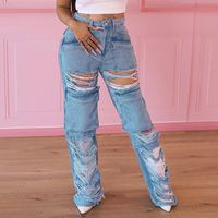 Women's Daily Streetwear Solid Color Full Length Ripped Jeans Straight Pants main image 6