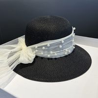 Women's Sweet Solid Color Pearl Bowknot Bucket Hat sku image 1
