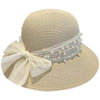 Women's Sweet Solid Color Pearl Bowknot Bucket Hat main image 4