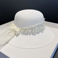 Women's Sweet Solid Color Pearl Bowknot Bucket Hat sku image 2
