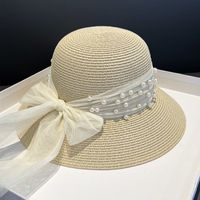 Women's Sweet Solid Color Pearl Bowknot Bucket Hat sku image 3