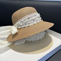 Women's Sweet Solid Color Pearl Bowknot Bucket Hat main image 2