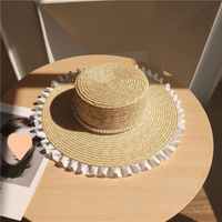 Women's Roman Style Solid Color Pearl Straw Hat main image 5