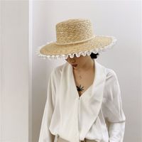 Women's Roman Style Solid Color Pearl Straw Hat main image 2