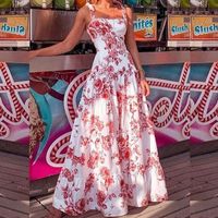 Frau Swing-kleid Lässig Quadratischer Hals Drucken Ärmellos Blume Maxi Langes Kleid Ferien main image 3