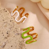 Simple Style Waves Stainless Steel Enamel Plating 18k Gold Plated Wave Ring main image 4