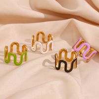 Simple Style Waves Stainless Steel Enamel Plating 18k Gold Plated Wave Ring main image 1
