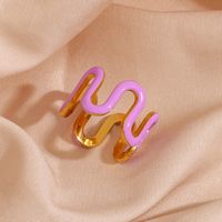 Simple Style Waves Stainless Steel Enamel Plating 18k Gold Plated Wave Ring main image 3