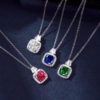 Elegant Square Sterling Silver Plating Inlay Zircon Pendant Necklace main image 2