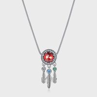 Ethnic Style Leaf Sterling Silver Plating Inlay Zircon Pendant Necklace main image 1