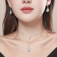 Shiny Geometric Water Droplets Alloy Inlay Crystal Women's Earrings Necklace main image 10