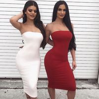 Women's One Shoulder Skirt Sexy Strapless Washed Sleeveless Solid Color Maxi Long Dress Casual main image 1