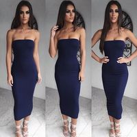 Women's One Shoulder Skirt Sexy Strapless Washed Sleeveless Solid Color Maxi Long Dress Casual main image 7