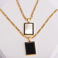Stainless Steel 18K Gold Plated Simple Style Inlay Rectangle Shell Pendant Necklace main image 2
