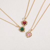 Casual Heart Shape Copper Irregular Inlay Zircon 14k Gold Plated Pendant Necklace main image 2