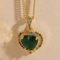 Casual Heart Shape Copper Irregular Inlay Zircon 14k Gold Plated Pendant Necklace sku image 1