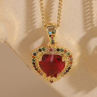 Casual Heart Shape Copper Irregular Inlay Zircon 14k Gold Plated Pendant Necklace sku image 2