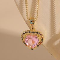 Casual Heart Shape Copper Irregular Inlay Zircon 14k Gold Plated Pendant Necklace sku image 3
