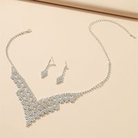 Shiny Water Droplets Tassel Artificial Crystal Metal Inlay Rhinestones Women's Earrings Necklace sku image 26