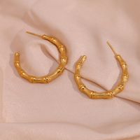 1 Pair Ins Style C Shape Bamboo Joint Plating Stainless Steel 18k Gold Plated Ear Studs main image 4