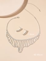 Shiny Water Droplets Tassel Artificial Crystal Metal Inlay Rhinestones Women's Earrings Necklace sku image 25