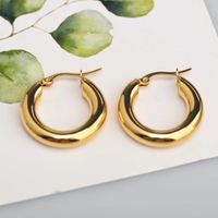 1 Pair Retro Circle Stainless Steel 18K Gold Plated Hoop Earrings main image 1