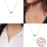 Simple Style Round Sterling Silver Inlay Turquoise Zircon Necklace main image 1