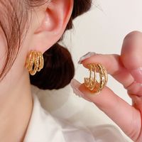 1 Pair Glam C Shape Plating Copper Gold Plated Ear Studs main image 1