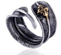 Vintage Style Feather Metal Plating Men's Open Ring sku image 3