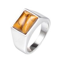 Retro Square Metal Inlay Agate Men's Rings sku image 7