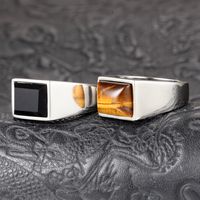 Retro Square Metal Inlay Agate Men's Rings main image 6