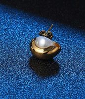 1 Piece Simple Style Round Inlay Titanium Steel Pearl Earrings sku image 1