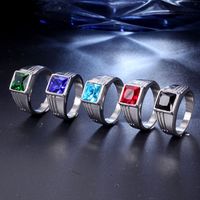 Hip-Hop Square Titanium Steel Inlay Glass Stone 18K Gold Plated Men'S Rings main image 1