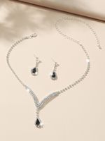 Shiny Water Droplets Tassel Artificial Crystal Metal Inlay Rhinestones Women's Earrings Necklace sku image 19