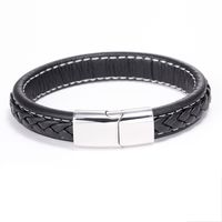 Simple Style Geometric Titanium Steel Braid Artificial Leather Polishing Men'S Bracelets main image 2