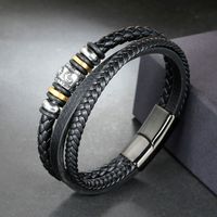 Simple Style Geometric Pu Leather Titanium Steel Braid None 18K Gold Plated Men'S Bracelets main image 5