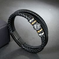 Simple Style Geometric Pu Leather Titanium Steel Braid None 18K Gold Plated Men'S Bracelets main image 6