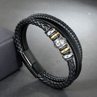 Simple Style Geometric Pu Leather Titanium Steel Braid None 18K Gold Plated Men'S Bracelets main image 2