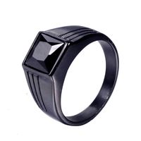 Retro Square Titanium Steel Metal Inlay Artificial Gemstones Rhodium Plated Men'S Rings main image 4