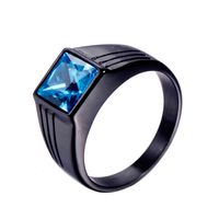 Retro Square Titanium Steel Metal Inlay Artificial Gemstones Rhodium Plated Men'S Rings main image 3