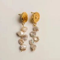 1 Pair Baroque Style Geometric Freshwater Pearl Copper Plating 18k Gold Plated Drop Earrings sku image 1