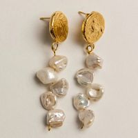 1 Pair Baroque Style Geometric Freshwater Pearl Copper Plating 18k Gold Plated Drop Earrings main image 4