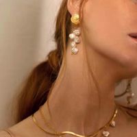 1 Pair Baroque Style Geometric Freshwater Pearl Copper Plating 18k Gold Plated Drop Earrings main image 1