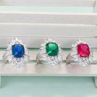 Retro Square Sterling Silver Inlay Zircon Rings sku image 8