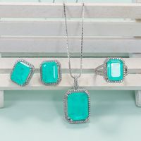 Retro Square Copper Inlay Artificial Gemstones Women's Rings Earrings Necklace main image 1