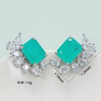 1 Pair Luxurious Square Water Droplets Copper Inlay Zircon Ear Studs main image 3