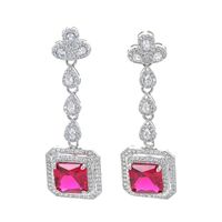 1 Pair Retro Square Water Droplets Copper Inlay Zircon Drop Earrings main image 5