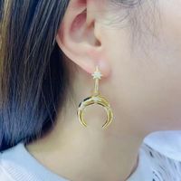 1 Pair Casual Moon Copper Plating Inlay Zircon 18k Gold Plated Drop Earrings main image 2