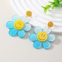 Wholesale Jewelry 1 Pair Cute Novelty Shiny Smiley Face Flower Arylic Earrings sku image 1