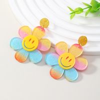 Wholesale Jewelry 1 Pair Cute Novelty Shiny Smiley Face Flower Arylic Earrings sku image 2